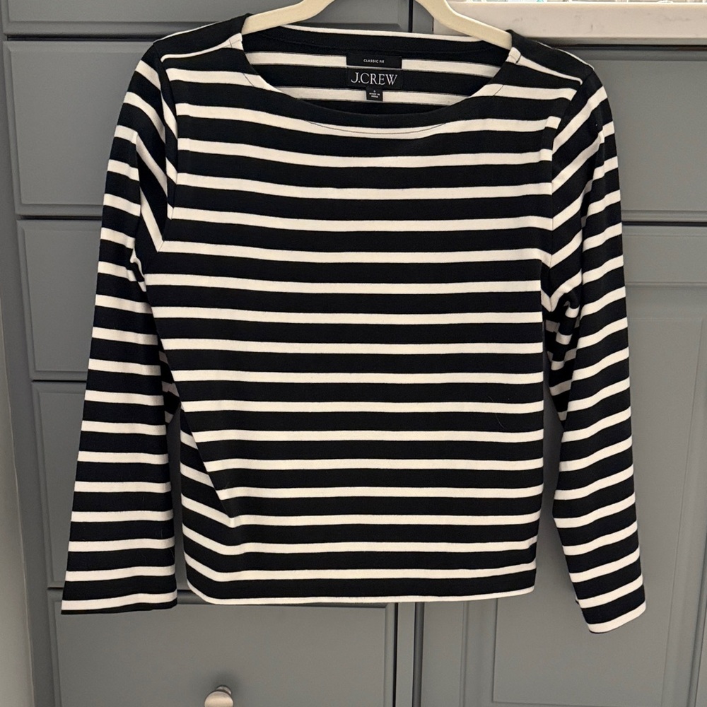 J. Crew Black and ivory Striped Long Sleeve Top (like new)
